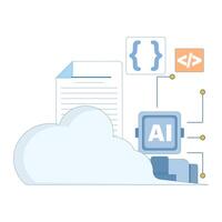 Cloud-Based AI Training Concept for machine learning and deep learning development. AI cloud services, automation and optimization of ML models. Cloud computing for AI-powered solutions. vector