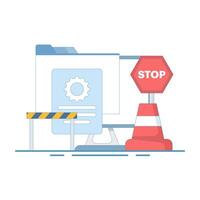 System Maintenance Concept, Laptop with system update process, Software update flat illustration, update process, software installation, operating system. flat design illustration. vector