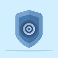 security camera system concept. camera technology to protect, monitor, and prevent crime or criminal acts. shield with lens. minimalist style design illustration. symbol or icon. vector