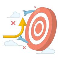 missed target concept. failed to meet and achieve business targets. mission and goals. failed to reach target on dart board. flat style design illustration on background. vector