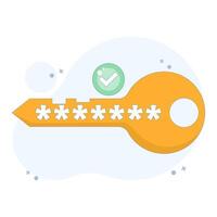 Concept of encryption key or security key. Password or security code to protect and access the system. Technology. Key with code symbol and check mark. Illustration Minimalist style cartoon design. vector