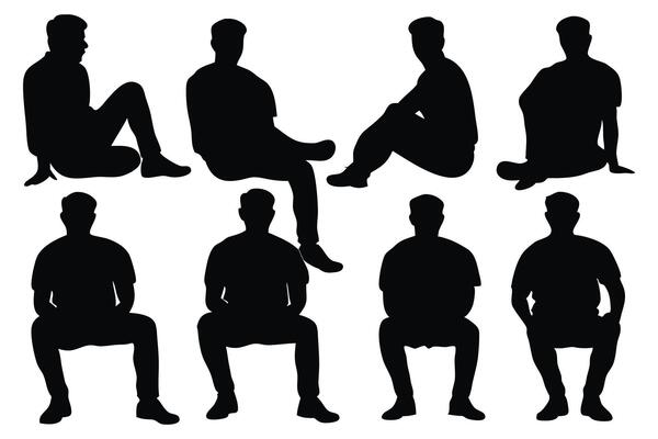 Sitting Man silhouettes set isolated flat illustration on white background