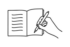 Hand holding pen and writing Letter and diary concept in simple linear style Hand drawn line art flat illustration. vector