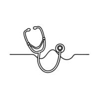Stethoscope positioned centrally within a minimalist line drawing line art flat illustration vector