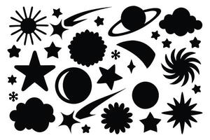 Celestial monoline elements silhouettes set isolated flat illustration on white background. vector