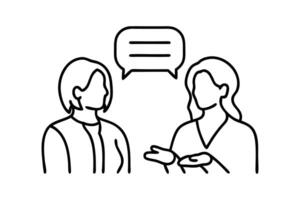 Two people conversing line art flat vector