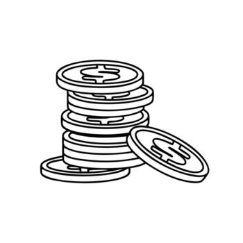 Stack of coins arranged neatly on top of one another line art flat illustration. vector