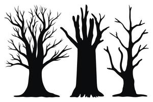 Dead tree silhouettes set isolated flat illustration on white background. vector