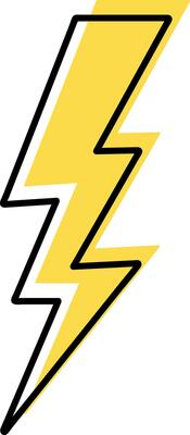 Doodle yellow lightning icon Thunder charging power for electricity and batteries Hand drawn light