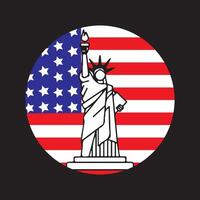Liberty statue with united states flag vector