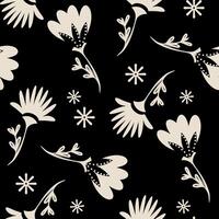 Floral Pattern And Geometric Snowflake Motif On Black Background Folk Flower Pattern Seamless. vector