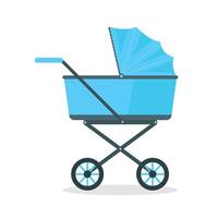 Blue stroller icon for a boy. Concept of a classic stroller for sleeping and walking. vector