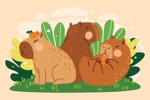 Capybara Resting Hand Drawn Flat Composition vector