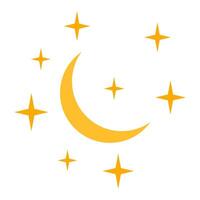 Crescent Moon and Sparkling Stars in a Serene Night Sky vector