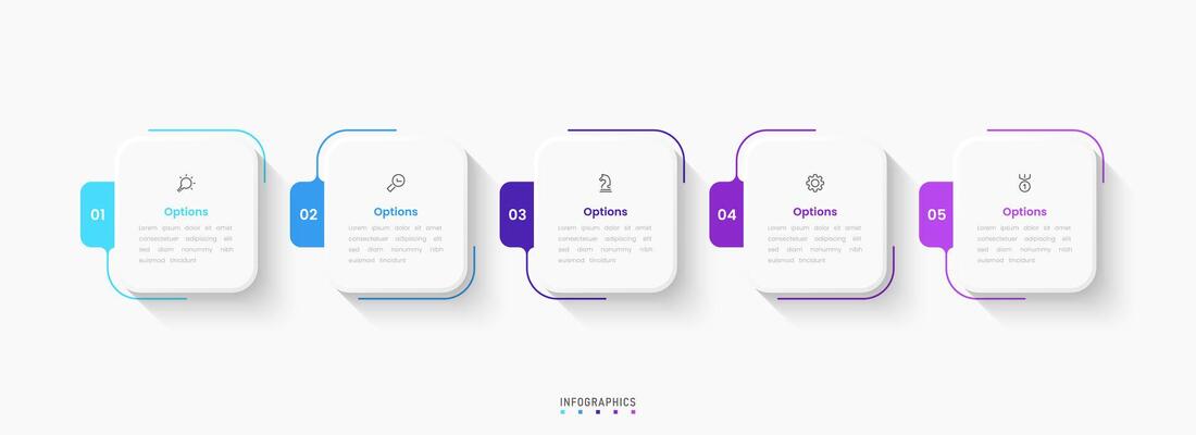 Infographic label design template with icons and 5 options or steps. Can be used for process diagram, presentations, workflow, banner, info graph.