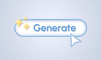 Generate AI button with star icons. Command line for entering ideas for generation. Machine learning and artificial intelligence technology concept. 3D illustration. vector