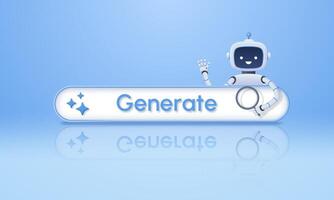 3d cartoon style chatbot with artificial intelligence and digital search or generation line. vector
