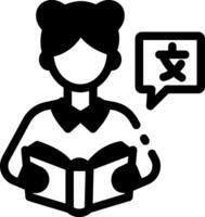 A linear style icon showing a character learn language vector