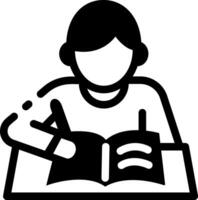 A linear style icon of a student writing a notebook vector