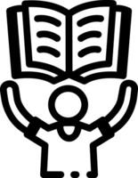 A character holding a book depicting studying, line icon vector