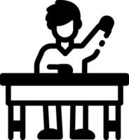 A student asking a question in class, line icon vector