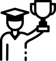 A graduate student holding trophy in hand, line icon vector