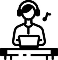 A line style icon of a student listening an audiobook vector