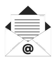 Open envelope with email document doodle linear object. Mail marketing. Digital communication, newsletter 2D outline clip art drawing isolated on white. Hand drawn sketch illustration vector