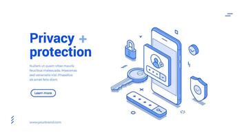 Privacy protection user personal account secure smartphone application isometric web banner vector