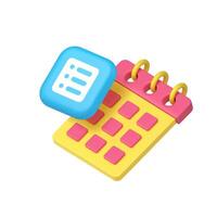 Work planning efficiency and productivity schedule to do list 3d icon realistic illustration vector