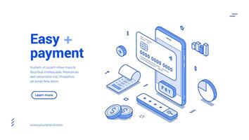 Easy payment online banking smartphone application isometric web banner illustration vector