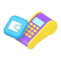 Shopping POS terminal machine wallet payment financial transaction 3d icon realistic vector