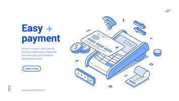Easy payment banking card POS terminal shopping transaction isometric web banner vector