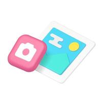 Photo picture image camera multimedia content button 3d icon realistic illustration vector