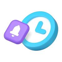 Time counting alarm clock ring bell reminder announce notification 3d icon realistic vector