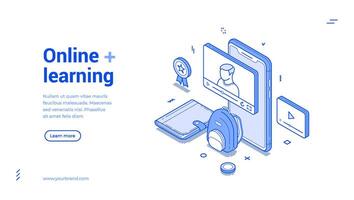 Online e learning education lesson digital technology isometric web banner illustration vector