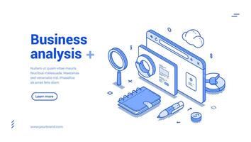 Business analysis financial strategy development internet browse isometric web banner vector