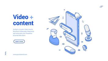 content vlog blog digital technology smartphone application isometric web banner vector