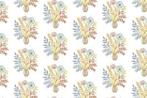 Priabstract flower and foliage seamless design with line art stem drawings for textile card wrapping and decorative backgrounds vector