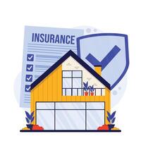 Insurance concept illustration in flat design. House with shield and check mark. vector