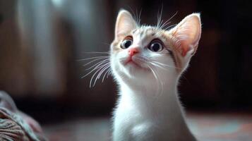 Curious kitten exploring a cozy room during the afternoon light in a warm, inviting home photo