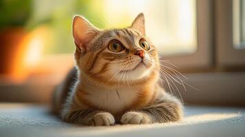 A curious cat gazes out the window on a sunny afternoon in a cozy indoor setting photo