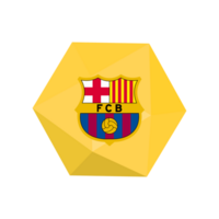 The logo of barcelona fc on a hexagonal shape flat png