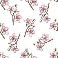 Hand drawn colored vintage seamless pattern of blooming branches for Easter vector