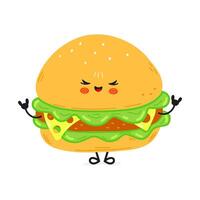 A cute, cartoon Burger character makes a rock and roll gesture with a smiling, happy face. vector