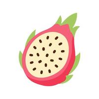A close up of a dragon fruit, with a white background. The fruit is red and green in color, and has a spiky appearance vector