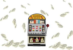 A slot machine with money falling from the top vector