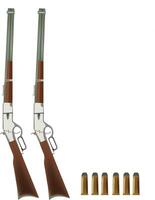 Two guns and a set of bullets on a white background vector