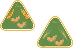 Two triangular stickers with wheat and corn vector