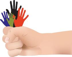 A hand holding a fist with many different colored hands vector